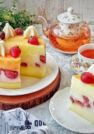 Foto resep Strawberry Shortcake Caramel Cheese Pudding🍰