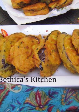 A picture of Monsoon Bites - Beguni (Batter Fried Eggplants - Bengali Style).