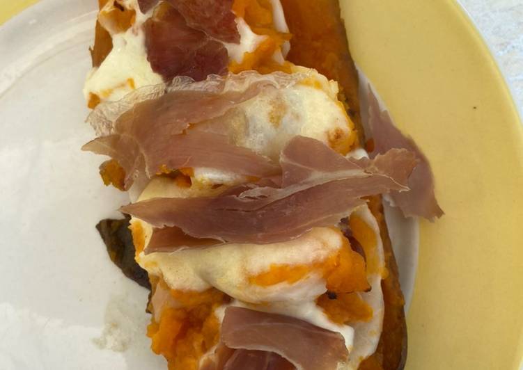 Patates douces au chou, jambon de parme et mozzarella đź§€