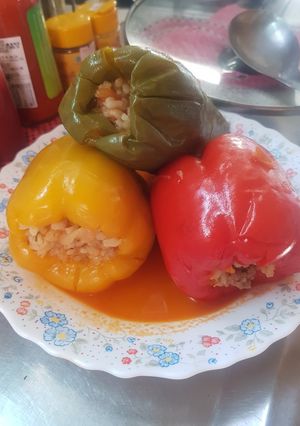 A picture of Stuffed Peppers with Rice and Ground Beef (Nasi Mahsi, an Arab Specialty).