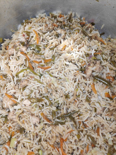 A picture of Chicken fried rice.