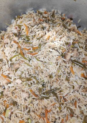 A picture of Chicken fried rice.