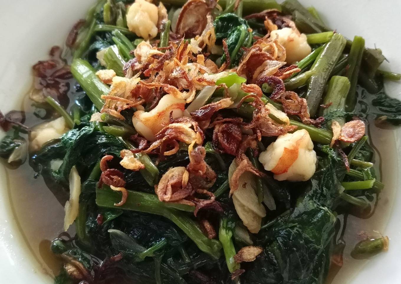 Tumis kangkung udang untuk MPASI