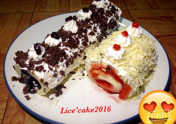 Roll cake strawberry cheese VS blueberry chocolate (bolu gulung putih telur)