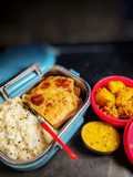 Lunch box (Jeera rice,ajwain paratha, pili dal, gobhi aloo sabzi