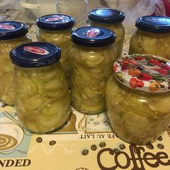 Pickled cucumber salad A picture of Pickled cucumber salad.