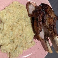 Mashed potatoes & lamb rack 🥔 A picture of Mashed potatoes & lamb rack 🥔.