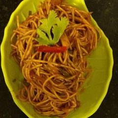 Noodles in Spicy Pasta Sauce A picture of Noodles in Spicy Pasta Sauce.