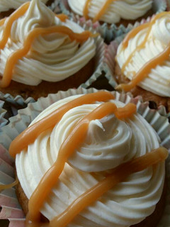 A picture of Vickys Banana Butterscotch Cupcakes, GF DF EF SF NF.