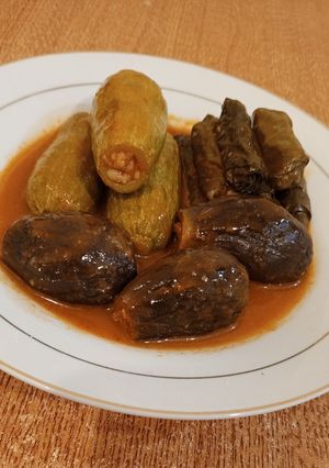A picture of Stuffed Zucchini, Eggplant, and Grape Leaves.