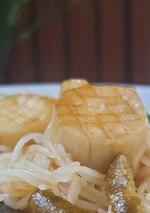 Hình của món Chân nấm đùi gà áp chảo (món chay).