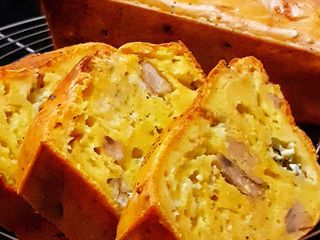 Cake salé façon Clafoutis, potimarron, châtaignes et bleu