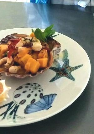 A picture of Shrimp Ceviche with Mango and Tequila.