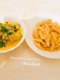 Creamy chicken mushrooms sauce with pasta