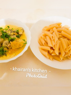 Creamy chicken mushrooms sauce with pasta ainihin hoton girkin