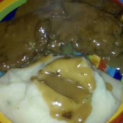 A picture of Liver Onions Homemade Gravy & Mashed Potatoes.