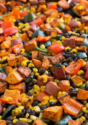 A picture of Vickys Mexican-Style Sweet Potato Salad with Honey Mustard Dressing, Gluten, Dairy, Egg, Soy & Nut-Free.