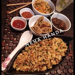 A picture of Chinese platter(with wheat flour spring roll).