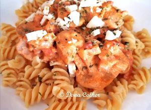 Foto de Fusilli de grão-de-bico com bacon e cogumelos