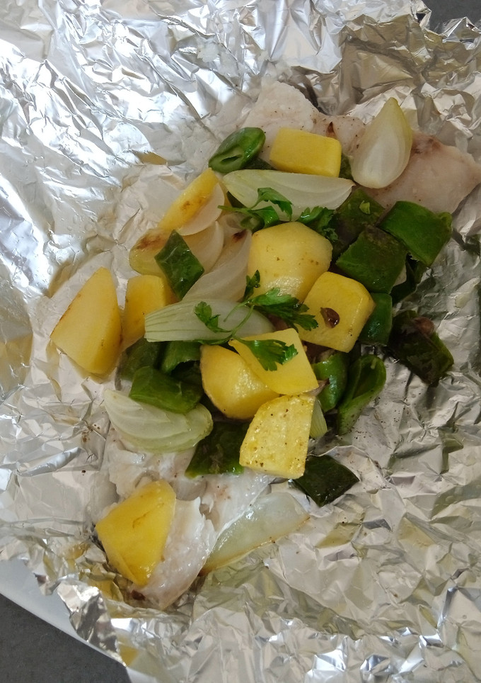 Una foto de Merluza en papillote