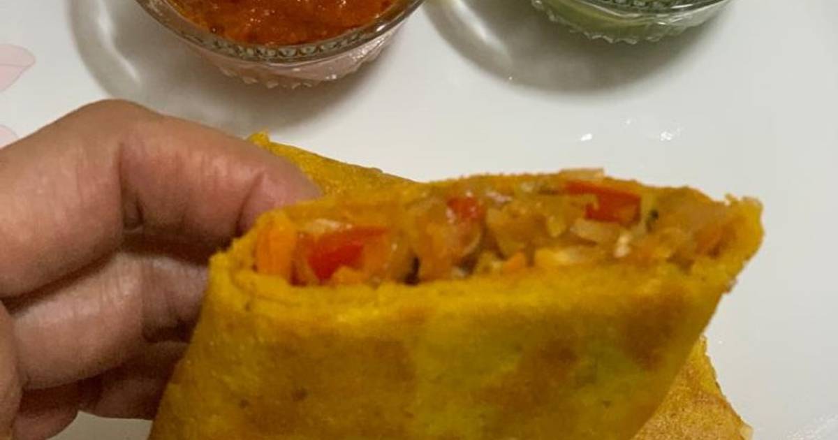 Mix Veggie Besan Wrap { Morning Breakfast } Recipe by Alka Bhandari