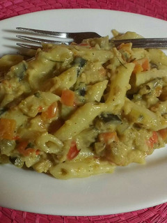 Una foto de Pasta con berenjena, soja y bechamel (Pasta vegana)