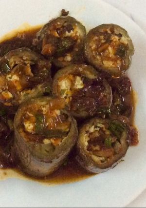 Hình của món Cà tím chay nhồi đậu.