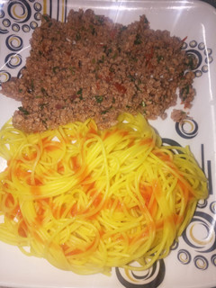 A picture of Minced meat spaghetti.
