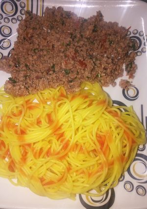 A picture of Minced meat spaghetti.