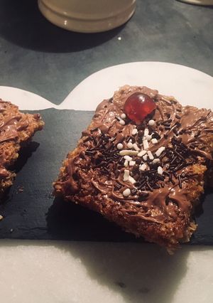 A picture of Chocolate and cherry flapjack.