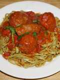 Vegetable Fettuccine with Meatballs and Homemade Chorizo, Jon Style