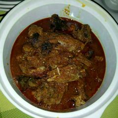 Smoked goat meat pepper stew A picture of Smoked goat meat pepper stew.