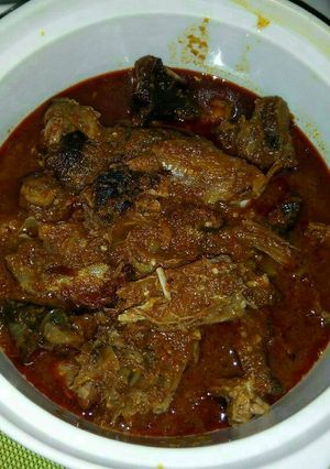 A picture of Smoked goat meat pepper stew.