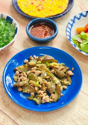 Hình của món Cà Tím Xào Thịt Bằm.