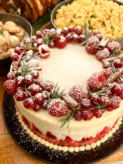 A picture of Almond Cake with Raspberry and Red Currant Filling.