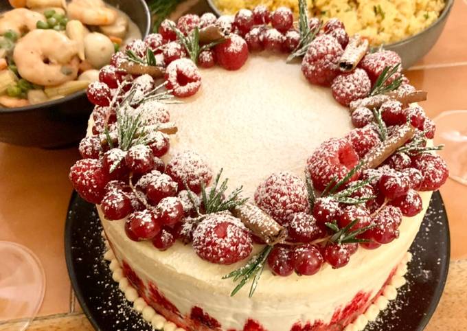 Almond Cake with Raspberry and Red Currant Filling