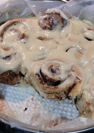 A picture of The BEST Cinnamon Buns with Cream Cheese Frosting.