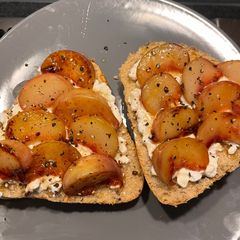 A picture of Bruschetta with Peaches and Ricotta.