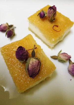 A picture of Cream filled basbousa.
