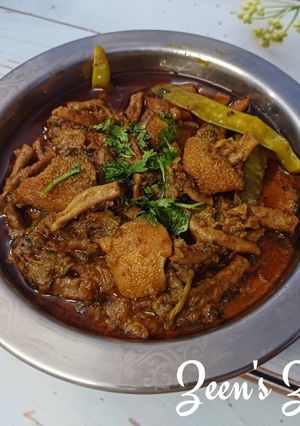 A picture of Spicy Boti ka Salan/Goat Tripe Curry.