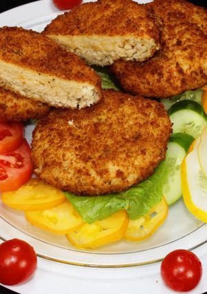 A picture of Deep Fried Chicken Patties Stuffed with Mozzarella and Cheddar.
