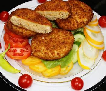 Fresh, Serving Recipe Deep Fried Chicken Patties Stuffed with Mozzarella and Cheddar Restaurant Style