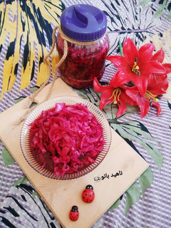 عکسی از دستور ترشی کلم قرمز رستورانی فوری Pickled red cabbage 😍😋