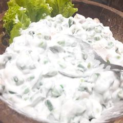 Mixed vegetable salad in creamy hung curd A picture of Mixed vegetable salad in creamy hung curd.