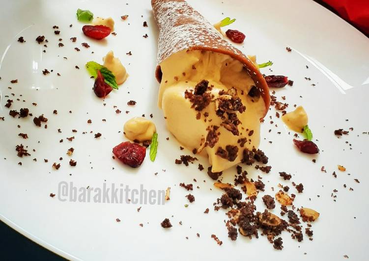 Recipe of Award-winning Cappuccino Mousse served with Chocolate cone and cookie crumbs