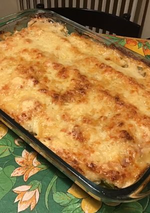 Une photo de Gratin de poireaux au jambon cru, emmental et béchamel au vin blanc