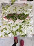 Pescado empapelado con ensalada de fresa espinaca y zanahoria (usando aguacate y limón como anti adherentes)