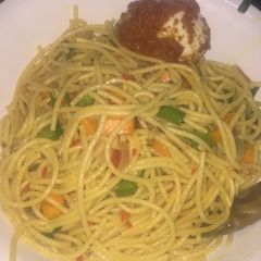 A picture of Simple garnished spaghetti.