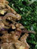 Fried mutton with greens