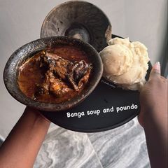 A picture of Banga Soup with Pounded Yam.